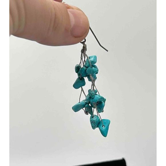 Vintage Turquoise Chip Womens Dangle Cluster Earrings - Picture 3 of 4